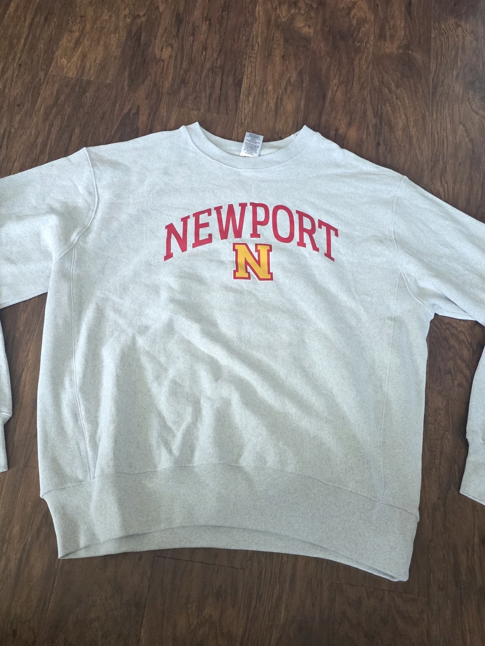 Newport Crewneck Sweatshirt - Light Gray with Red & Yellow Logo Size L.